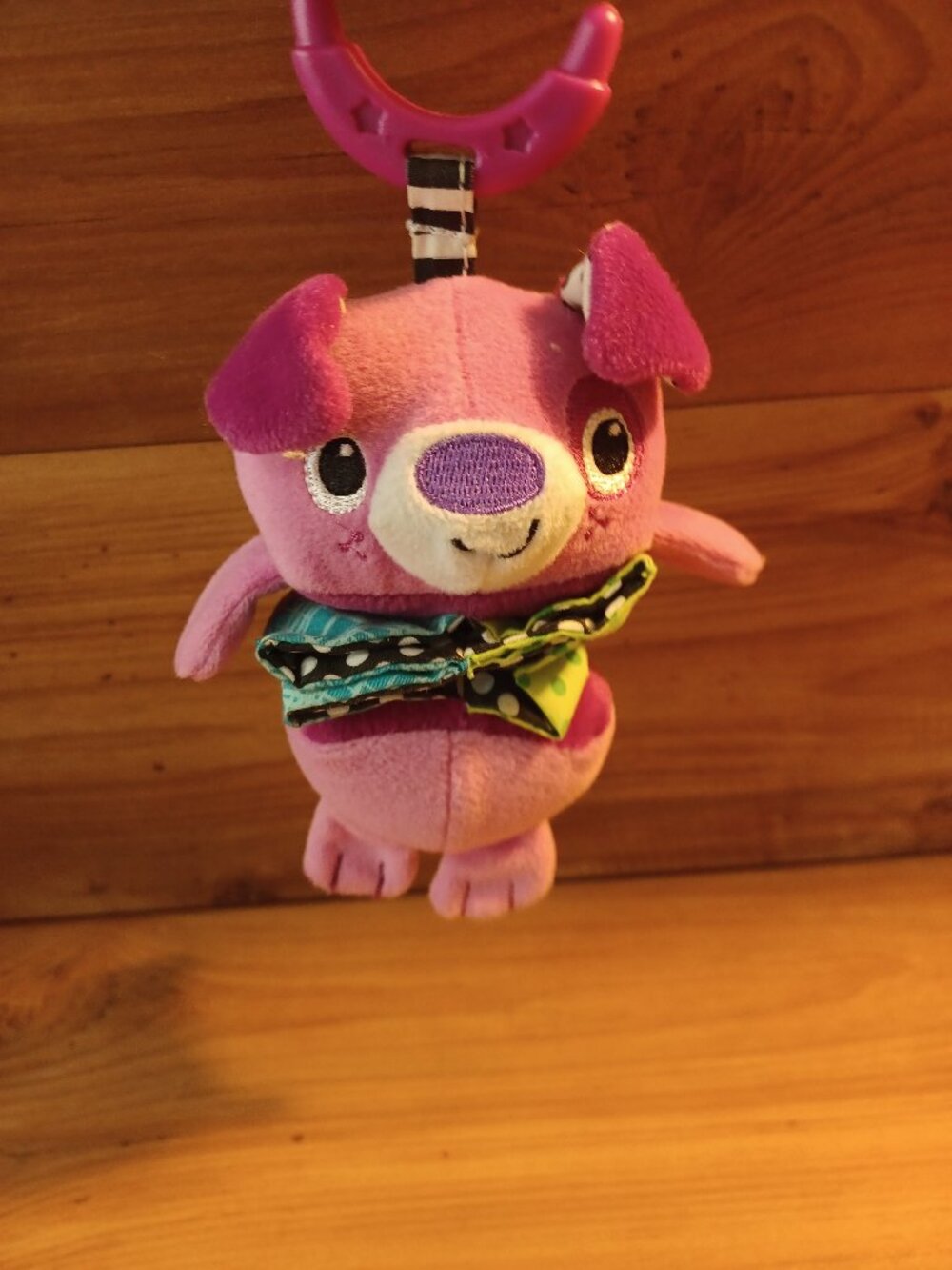 Infantino Puppy Pull Toy Pink Plush Stroller Connector Baby Scensory Vibrates